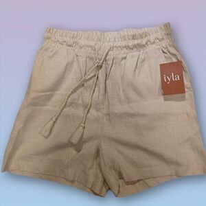 🌸 NWT Iyla Linen Shorts – Beige Neutral | Elastic Waist Tie | Lightweight - M